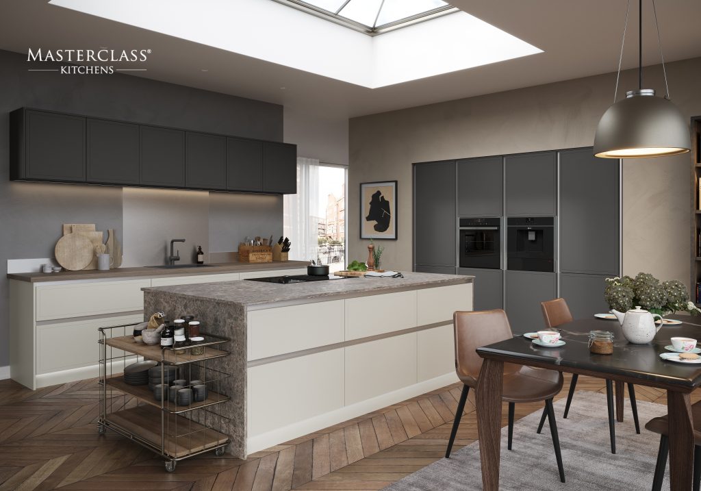 Melrose H Line Painted Shaker Handleless Kitchen. Part of our H Line Collection. Features our innovative cabinet as standard Available with The Signature Collection of storage Constructed using FSC® certified wood Lifetime Guarantee on Blum Hinges